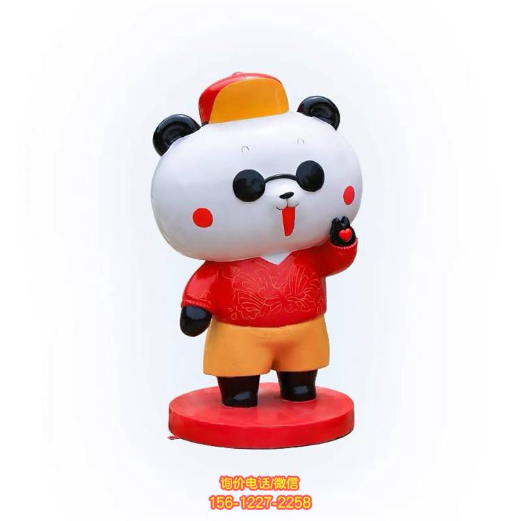 玻璃钢卡通熊猫雕塑，可爱园林装饰