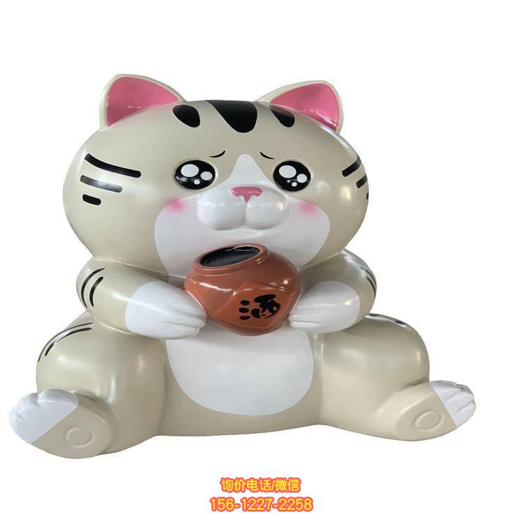 可爱猫咪雕塑，玻璃钢卡通装饰园林