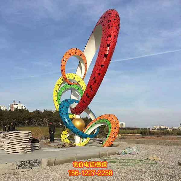 不锈钢彩绘园林景观圆环雕塑