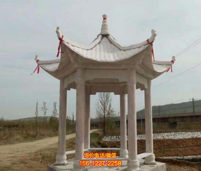凉亭雕塑-农场户外摆放大理石六角座椅休息凉亭 凉亭雕塑-农场户外摆放大理石六角座椅休息凉亭