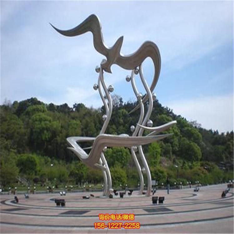广场摆放抽象不锈钢海鸥飞翔金属景观摆件