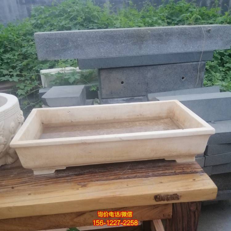 天然石材石雕花盆汉白玉小花盆仿古鱼缸别墅小区景观雕塑