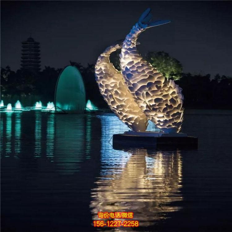 户外水景不锈钢发光照明鲸鱼雕塑