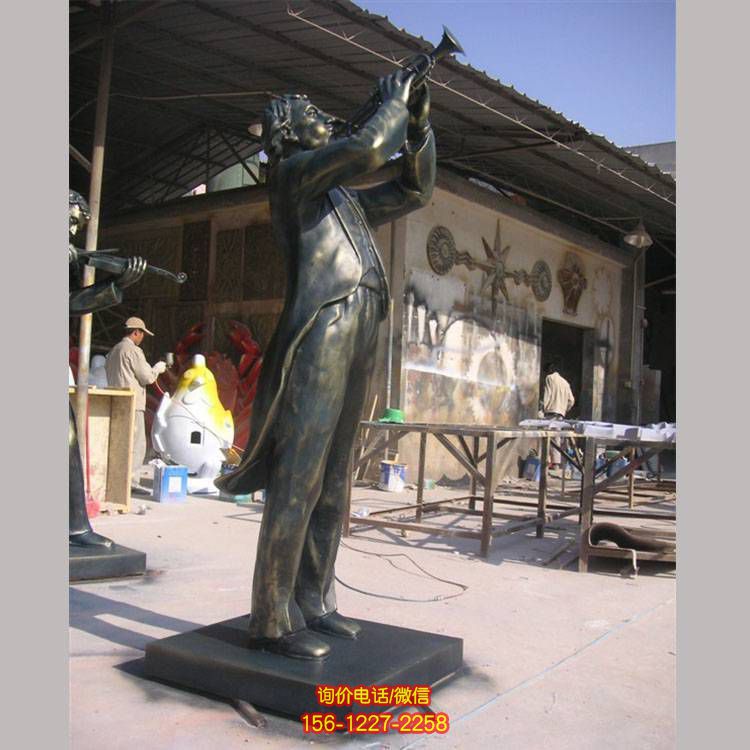 玻璃钢吹萨克斯音乐人物雕塑玻璃钢仿铜音乐人物公园摆件雕塑