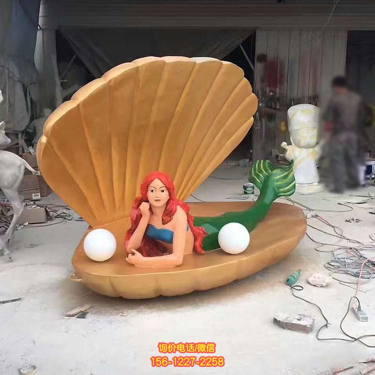 游乐场创意玻璃钢彩绘景观卡通美人鱼雕塑摆件