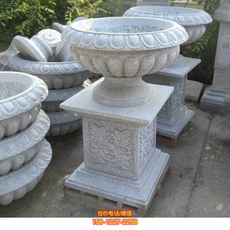 花岗岩浮雕欧式花盆别墅园林花盆雕塑