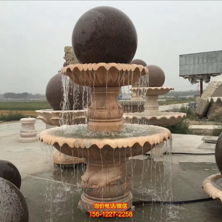 庭院别墅欧式花岗岩石雕喷泉 石材中式招财风水球雕塑
