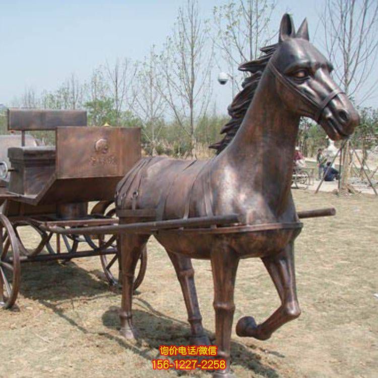 玻璃钢仿铜园林广场大型园林马车雕塑