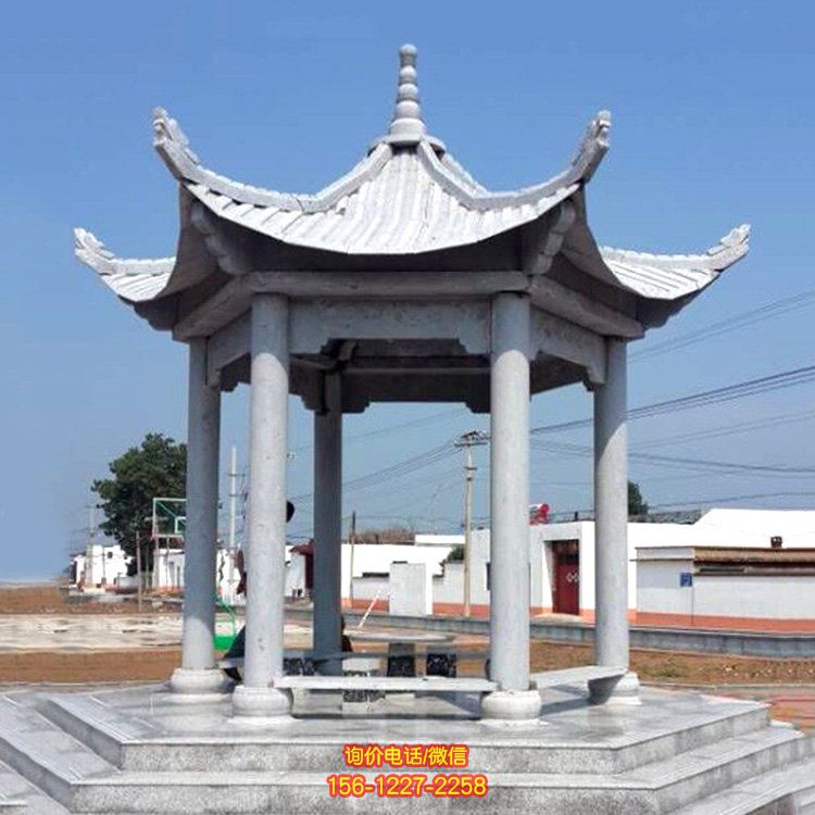 石雕凉亭大理石青石村庄广场户外六角复古凉亭
