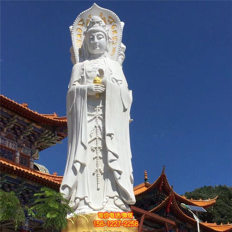 大型石雕三面观音汉白玉佛像寺院户外石雕