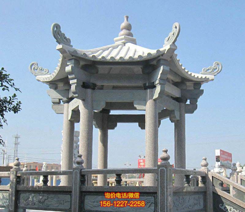 花岗岩雕刻六柱园林寺院摆放休息凉亭 花岗岩雕刻六柱园林寺院摆放休息凉亭
