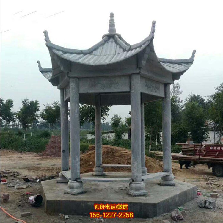 复古石雕凉亭 大理石园林古建六角凉亭