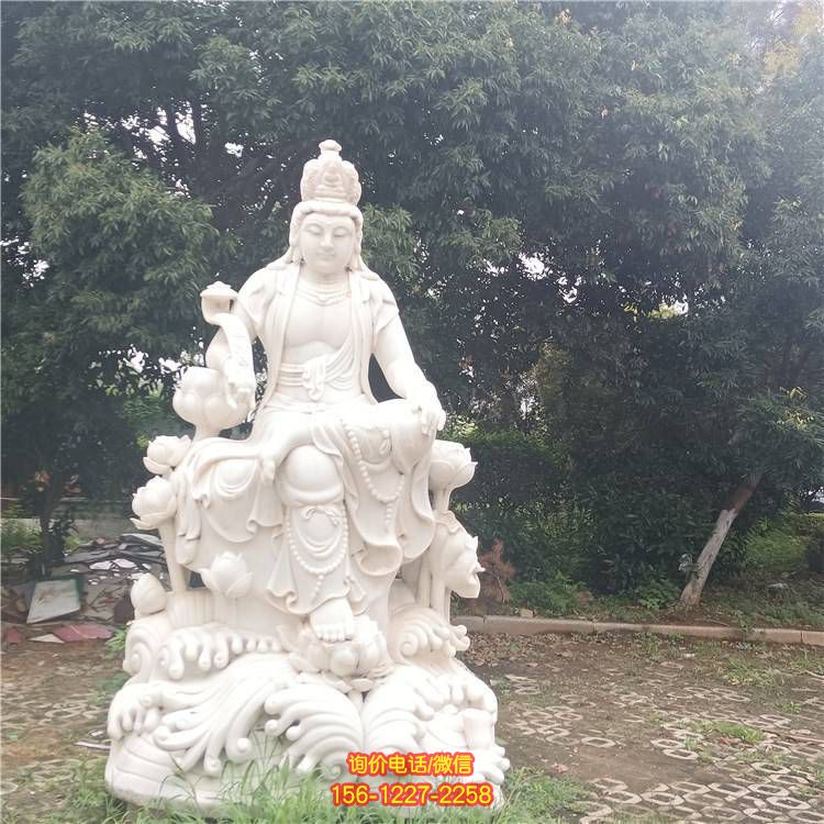 汉白玉优质天然石材雕刻观音坐像景区寺院雕塑