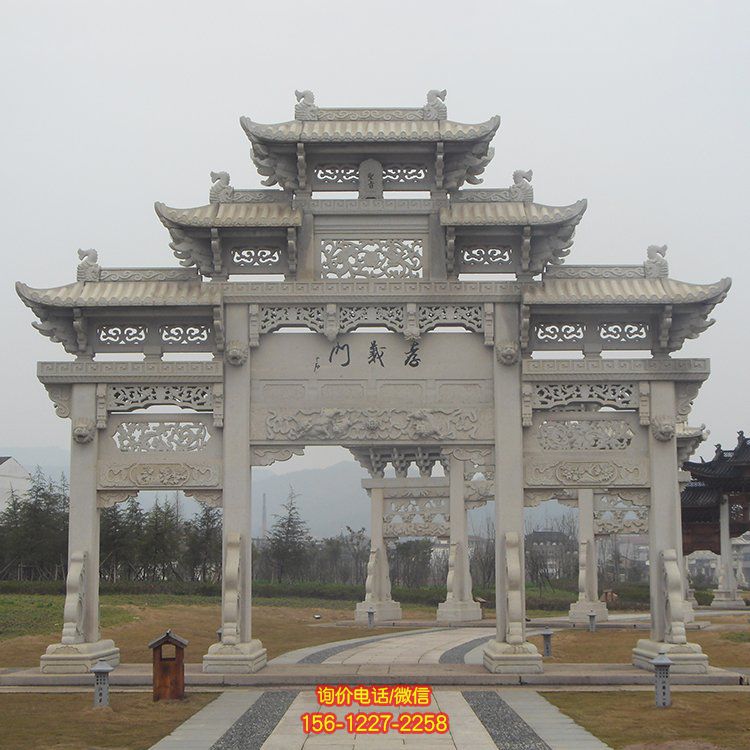 石雕石牌坊 古城仿古石门楼牌坊雕塑