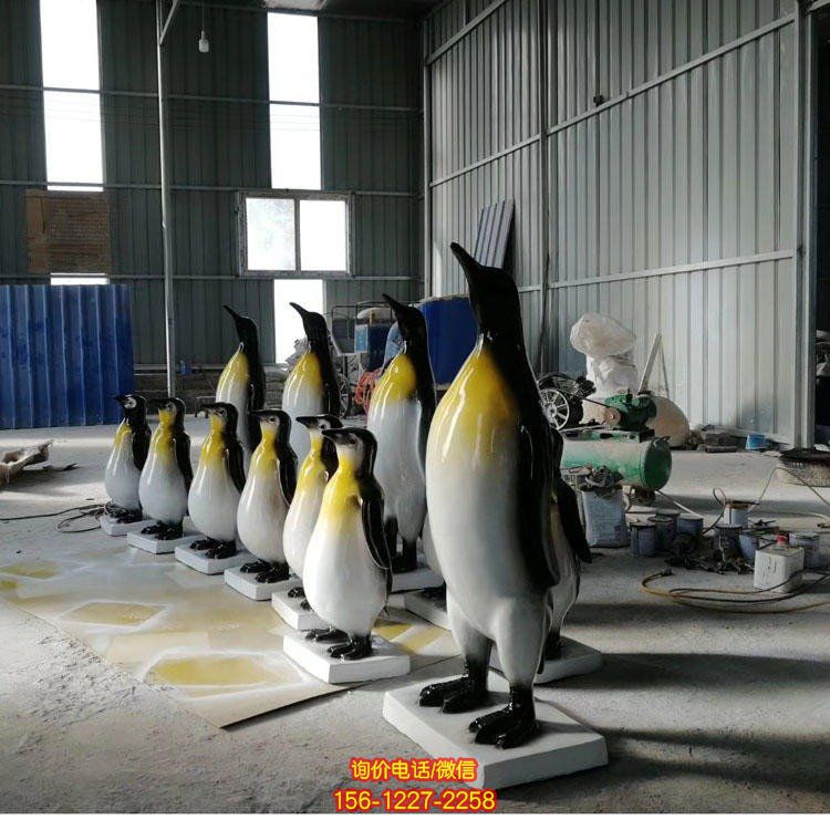 仿真企鹅摆件 玻璃钢企鹅雕塑模型 海洋公园冰雪主题仿真动物雕塑