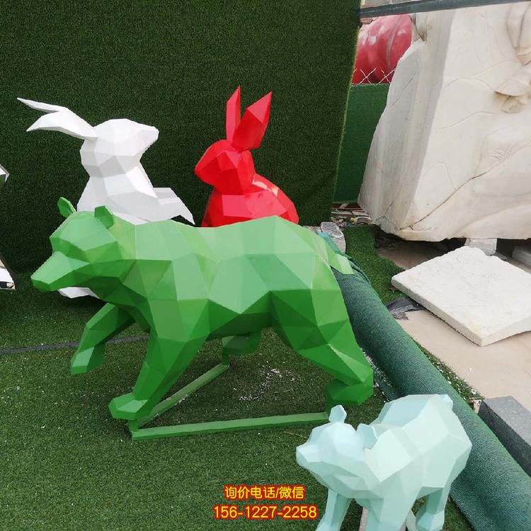 玻璃钢几何不锈钢镜面户外园林动物景观