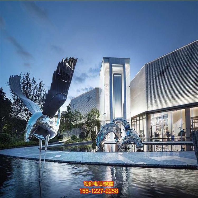 不锈钢镜面户外水景大型抽象动物摆件