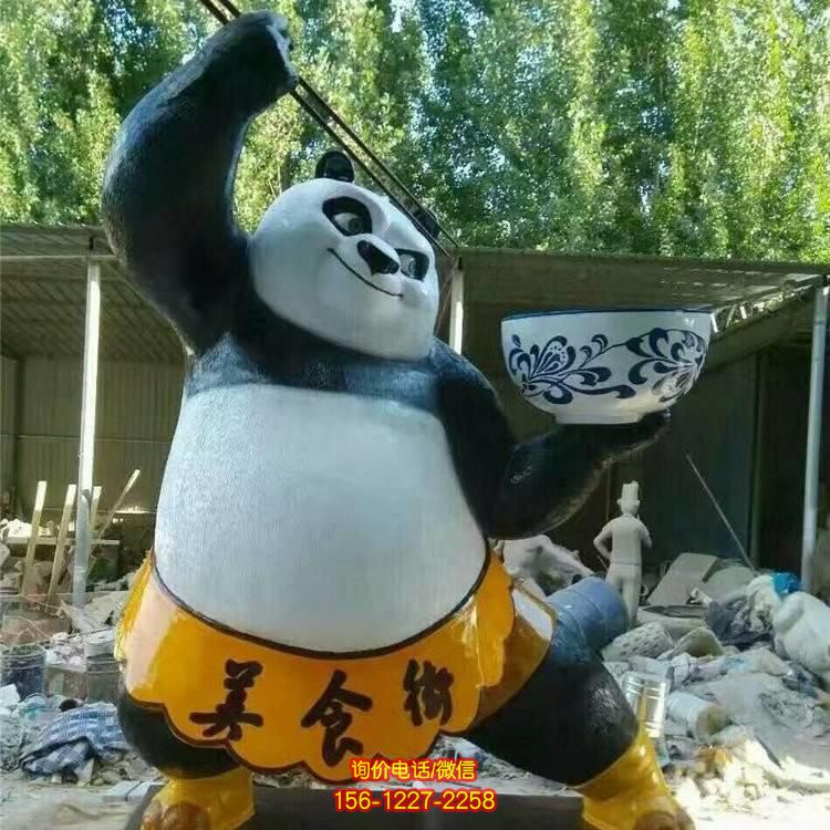 美食街玻璃钢卡通功夫熊猫雕塑