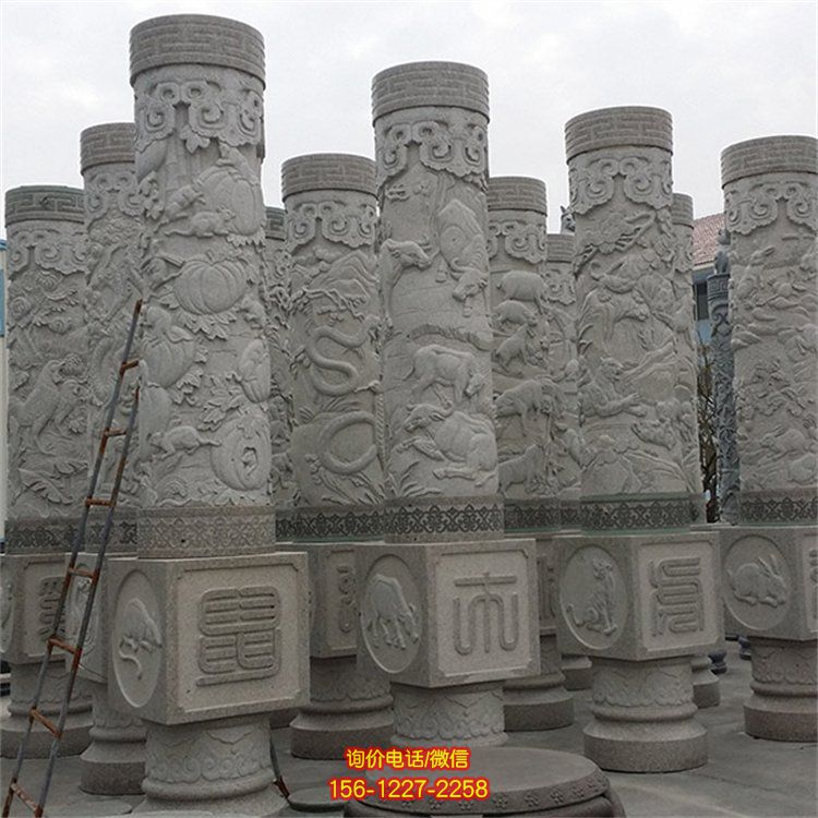 石雕文化柱青石雕刻十二生肖石柱广场摆件