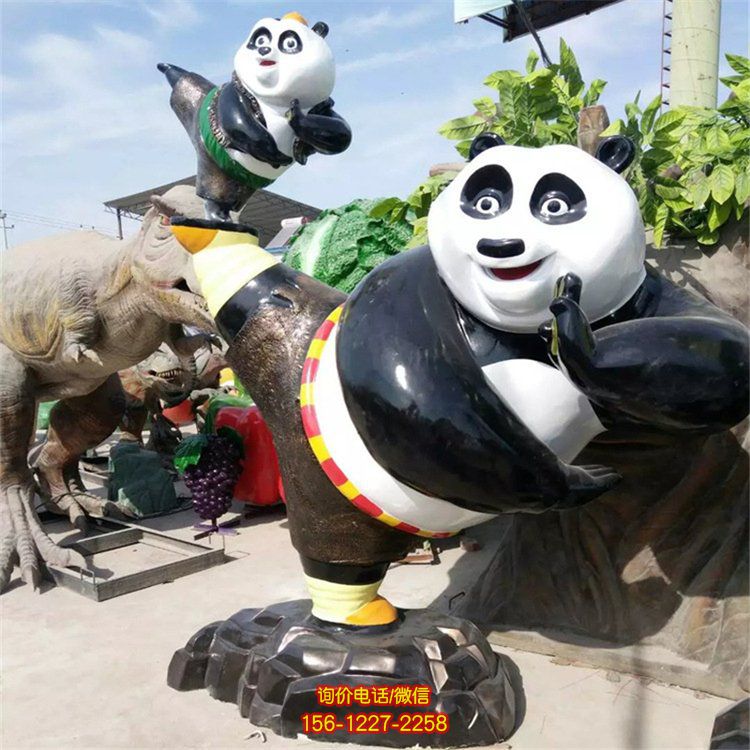 玻璃钢卡通功夫熊猫雕塑游乐园装饰摆件