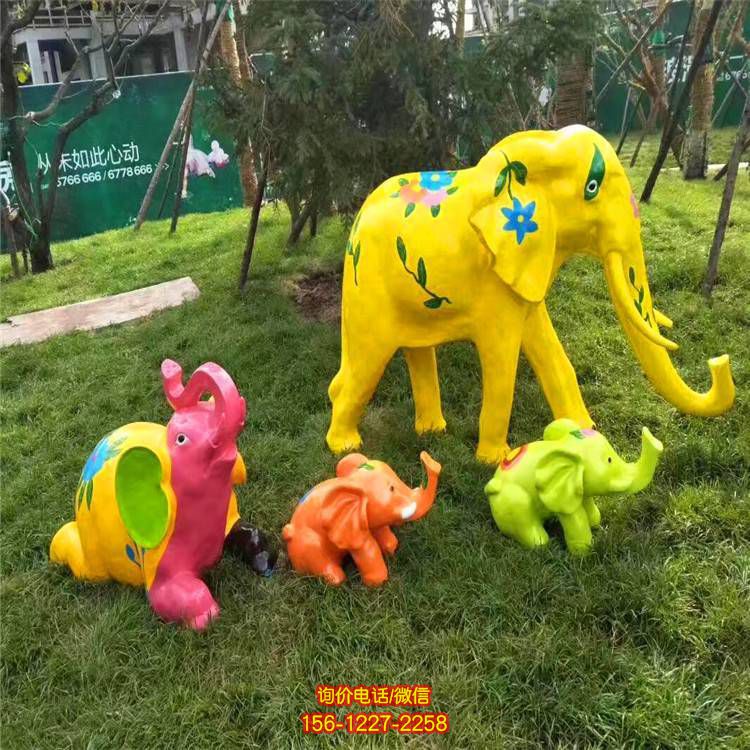 公园广场玻璃钢卡通彩绘园林景观动物大象摆件