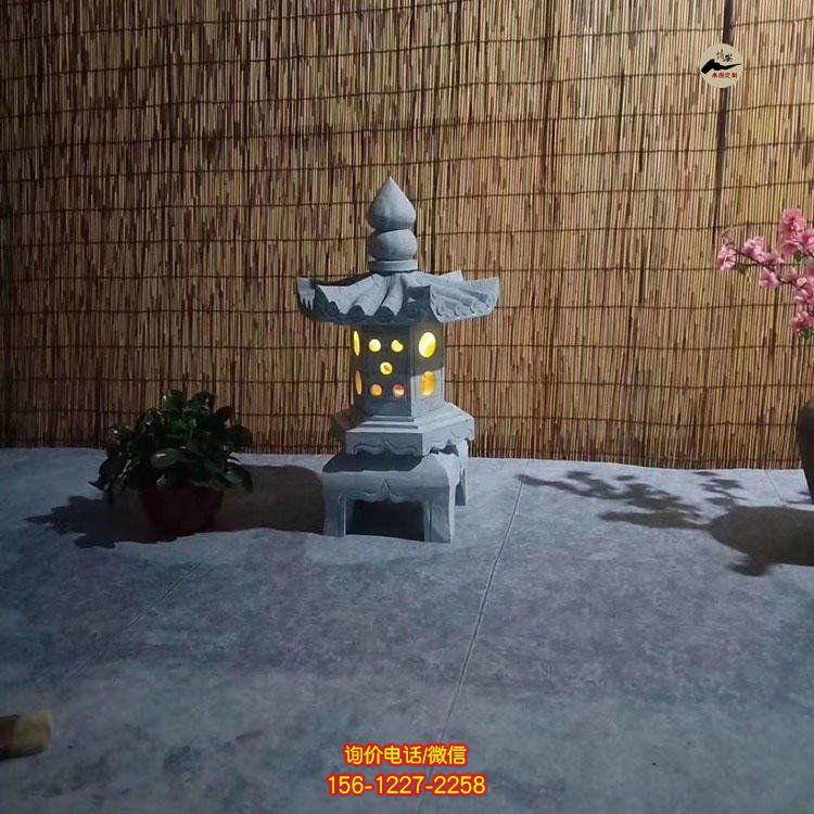 花岗岩落地石头灯笼太阳能石灯 创意景观灯笼雕塑