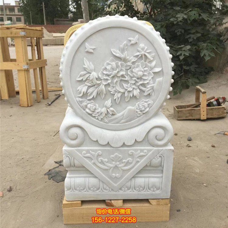 汉白玉石雕庭院门口门墩镇宅抱鼓石雕塑·大理石石雕户外庭院门口抱鼓石雕塑