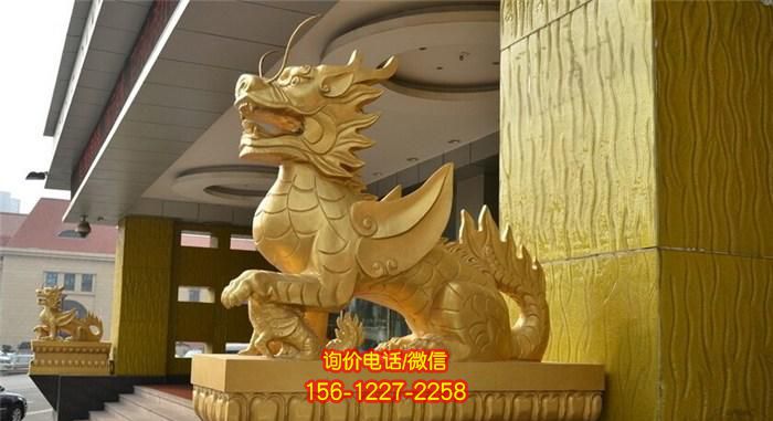 酒店门口大型动物景观不锈钢喷金烤漆麒麟雕塑 酒店门口大型动物景观不锈钢喷金烤漆麒麟雕塑