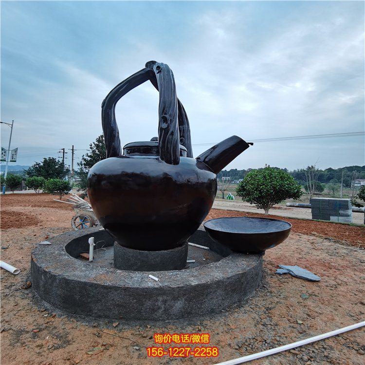 玻璃钢茶壶雕塑 玻璃钢仿真天壶悬空茶壶流水雕塑