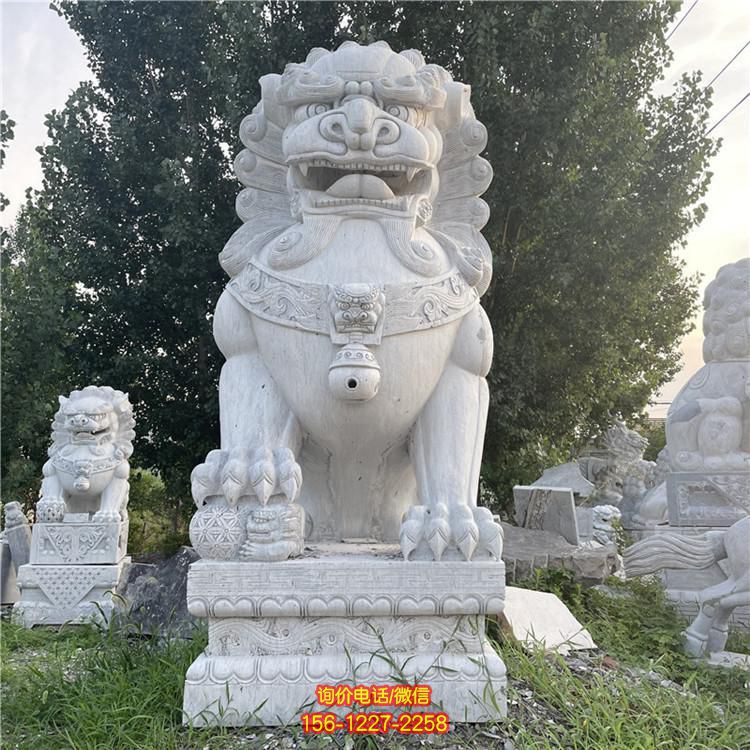 晚霞红汉白玉花岗岩青石别墅景区酒店招财辟邪石狮子雕塑