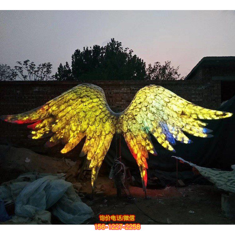 现代不锈钢灯光抽象翅膀城市广场夜景观摆件