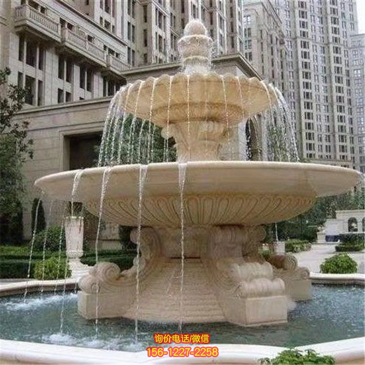 小区花园喷泉摆放黄锈钢雕刻欧式二层流水喷泉