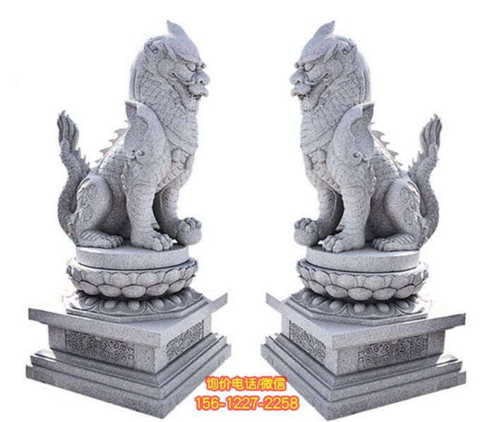 庭院寺庙石雕坐着莲花石雕上面的麒麟雕塑 庭院寺庙石雕坐着莲花石雕上面的麒麟雕塑