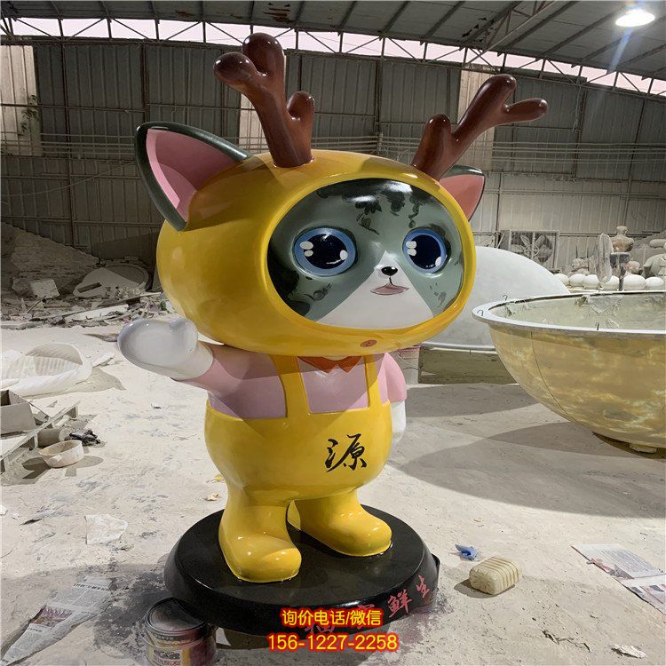 玻璃钢卡通幼儿园猫咪雕塑