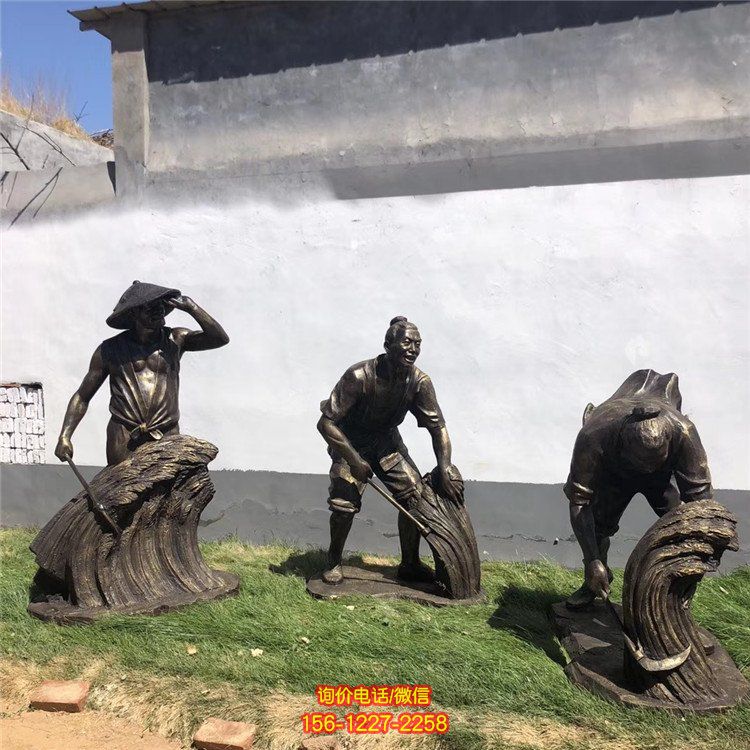 农耕玻璃钢仿铜农耕收获的情景人物雕塑
