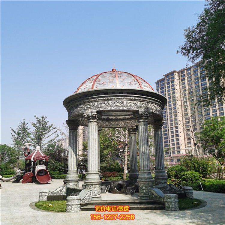 大理石欧式凉亭小区花园摆放罗马柱半圆顶凉亭