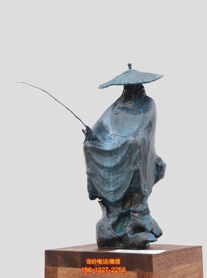 校园姜太公钓鱼古代名人做旧青铜雕塑 校园姜太公钓鱼古代名人做旧青铜雕塑