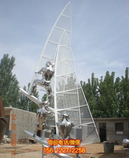 儿童游乐场体育园三人帆船比赛镜面不锈钢帆船雕塑 儿童游乐场体育园三人帆船比赛镜面不锈钢帆船雕塑