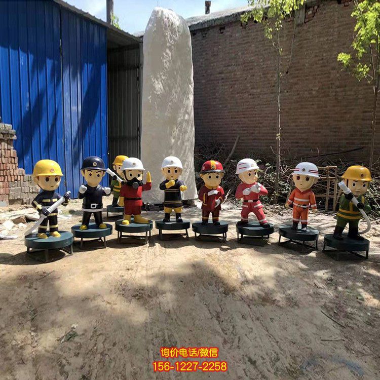 玻璃钢彩绘卡通消防员公仔幼儿园雕塑摆件