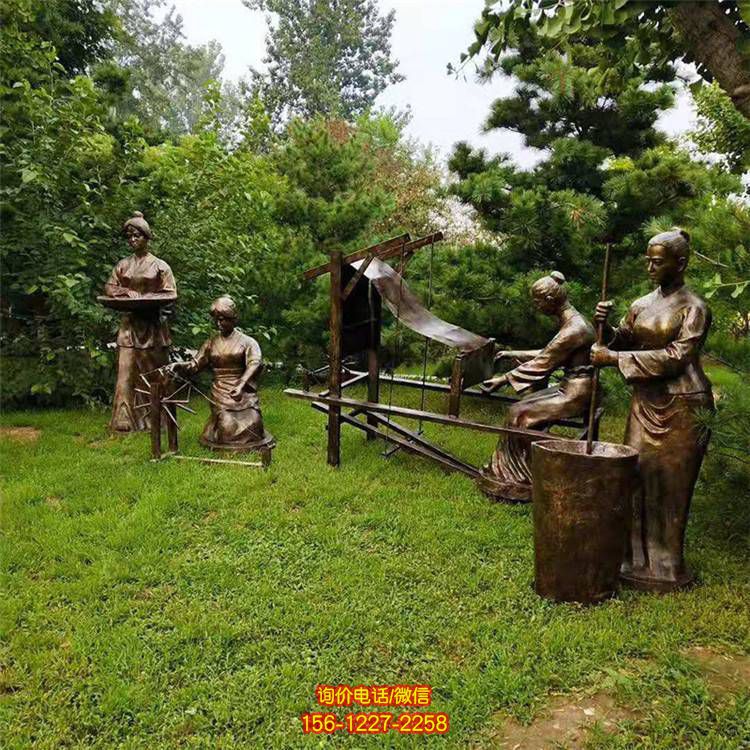 街道路边玻璃钢仿铜园林景观织布的人物景观摆件