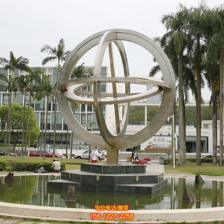 小区花园水池喷泉摆放不锈钢抽象圆环水景观雕塑