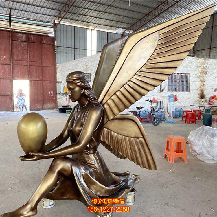 西方天使玻璃钢仿铜园林景观人物雕塑