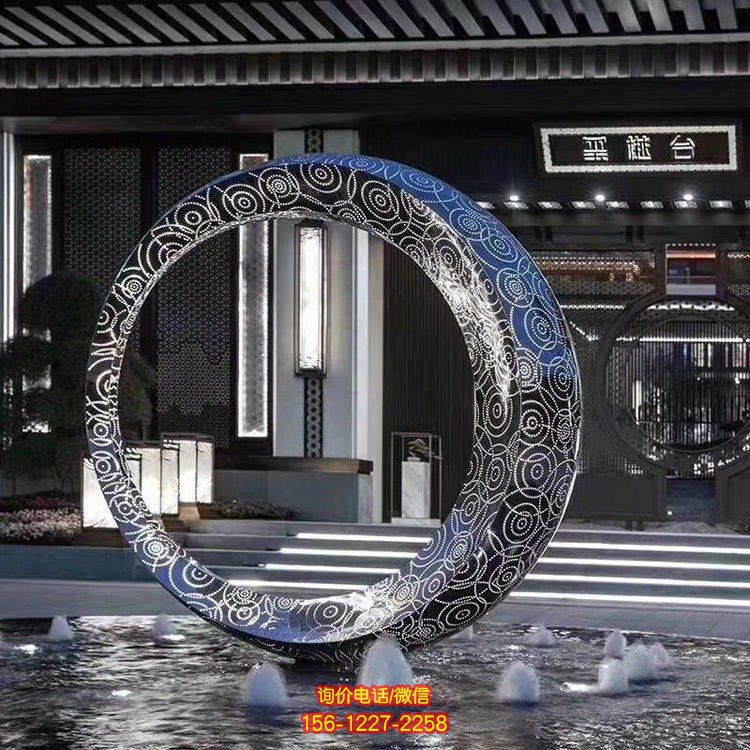 不锈钢镜面圆环雕塑金属抽象月亮雕塑金属圆环雕塑摆件