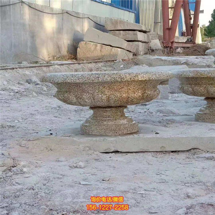 小区公园摆放黄锈石浮雕欧式花钵 花岗岩花盆