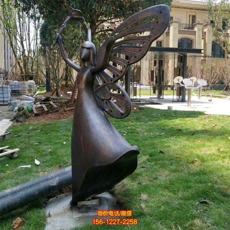 园林玻璃钢花园玻璃钢仿铜跳舞的花仙子雕塑