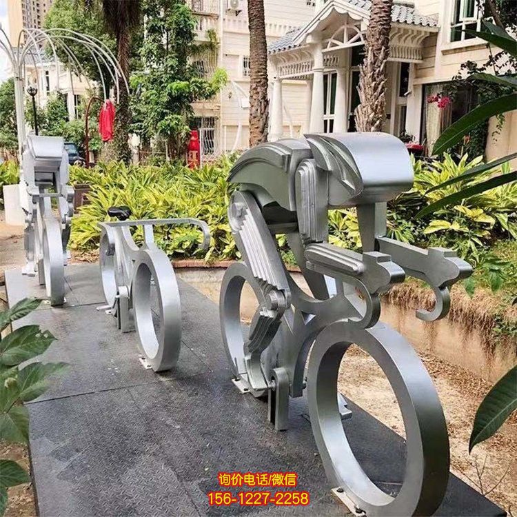 不锈钢骑行运动雕塑，抽象体育运动主题雕塑