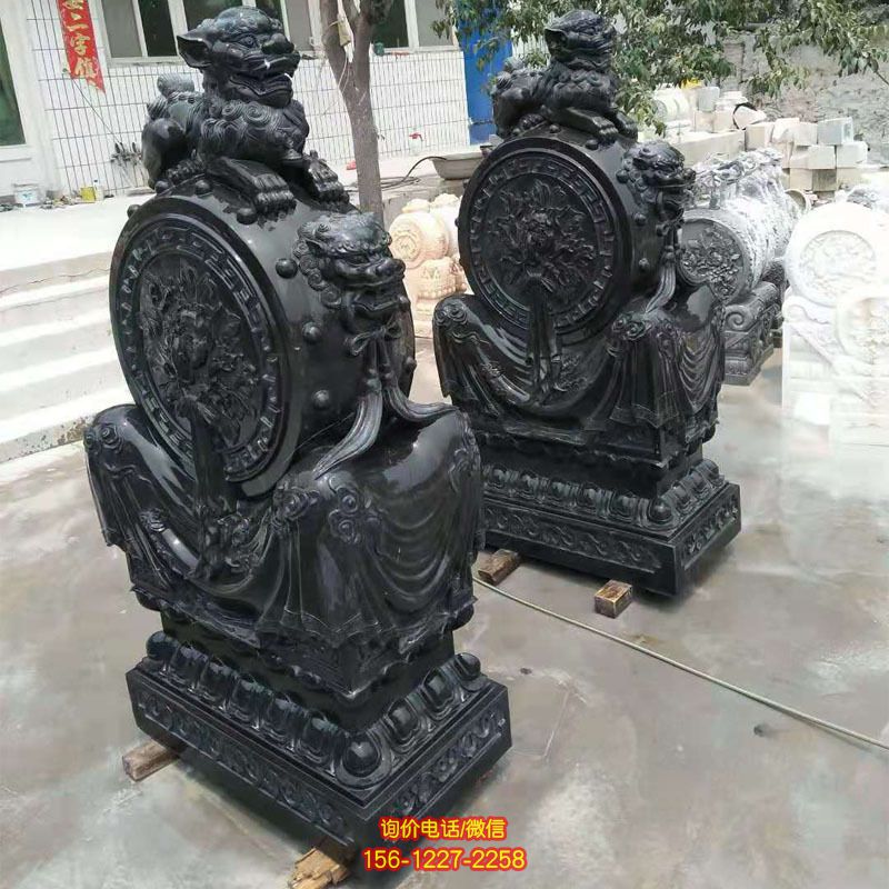 花岗岩庭院门墩抱鼓石 一对别墅庭院门口摆件 花岗岩庭院门墩抱鼓石 一对别墅庭院门口摆件