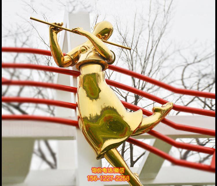 广场不锈钢喷金烤漆吹笛人物景观吹奏雕塑 广场不锈钢喷金烤漆吹笛人物景观吹奏雕塑