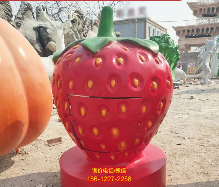 玻璃钢仿真草莓垃圾桶雕塑 玻璃钢仿真草莓垃圾桶雕塑