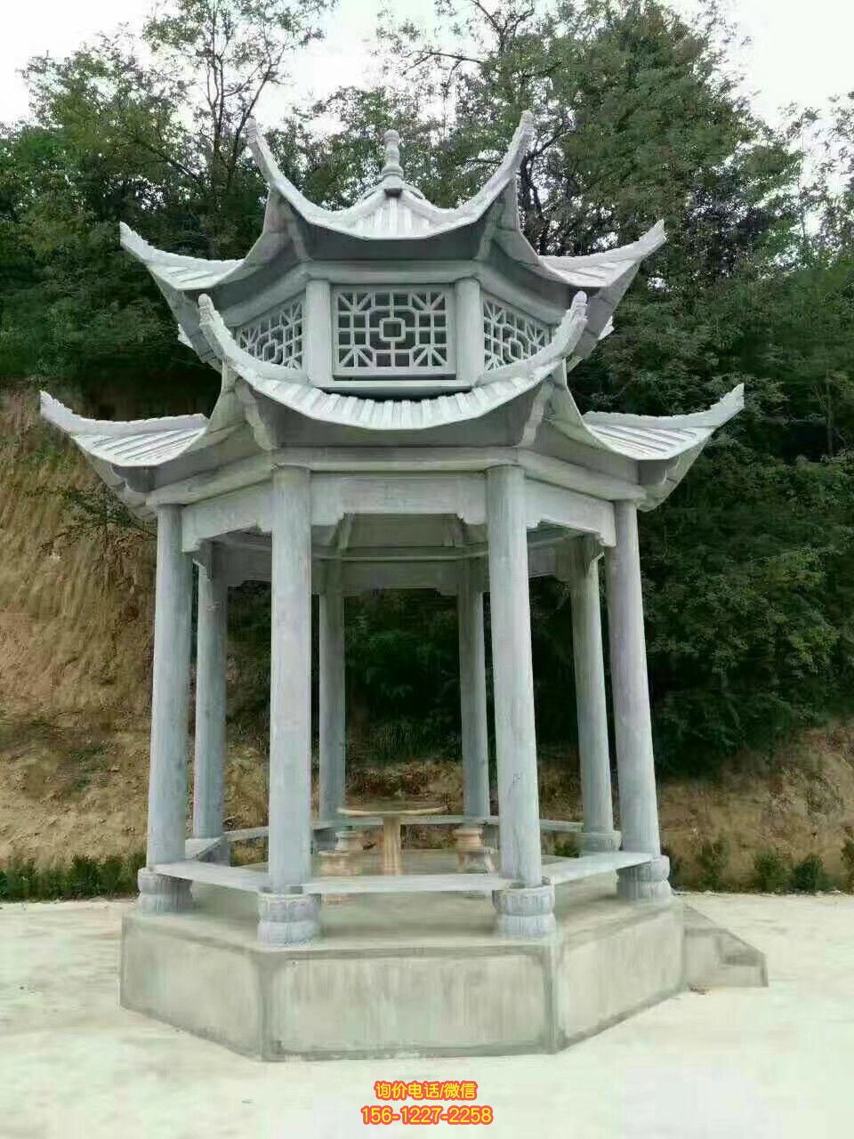 寺院户外景观双层镂空仿古花岗岩凉亭 寺院户外景观双层镂空仿古花岗岩凉亭